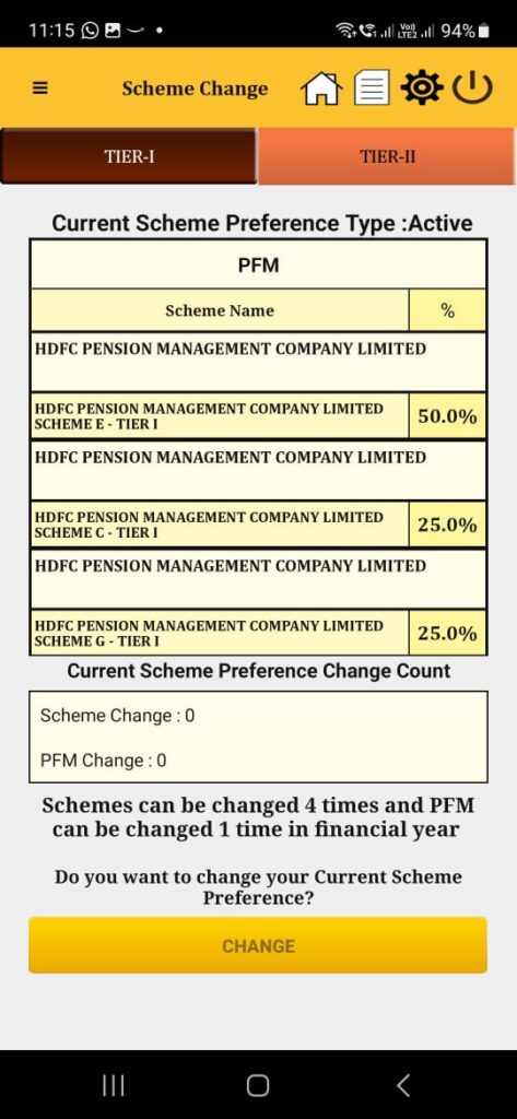 NPS App - How to change your scheme or allocation