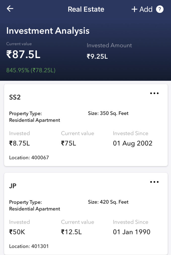 INDMOney tracking of real estate investments